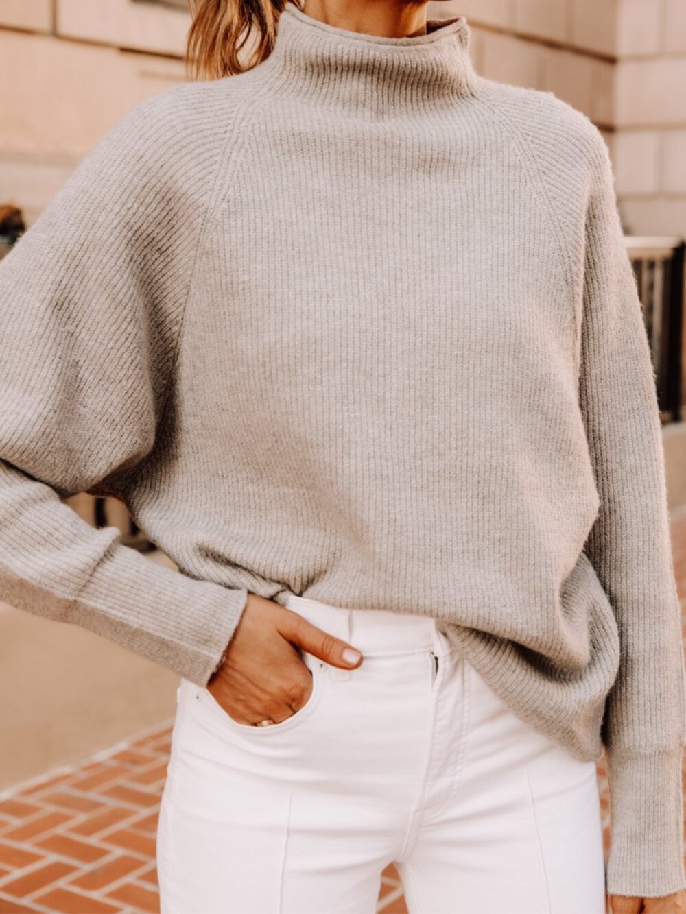 Neutral Ribbed Mock Neck Sweater - Picture 2 of 4